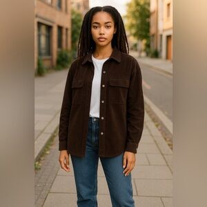 Denim Co.Brown Long Sleeve Corduroy‎ Jacket Coat S Women Fall Streetwear Western